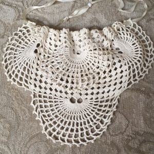 VINTAGE Shabby Chic Cotton Scarf Cream Crochet